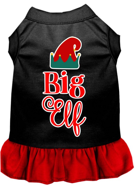 Big Elf Screen Print Dog Dress Black with Red Med